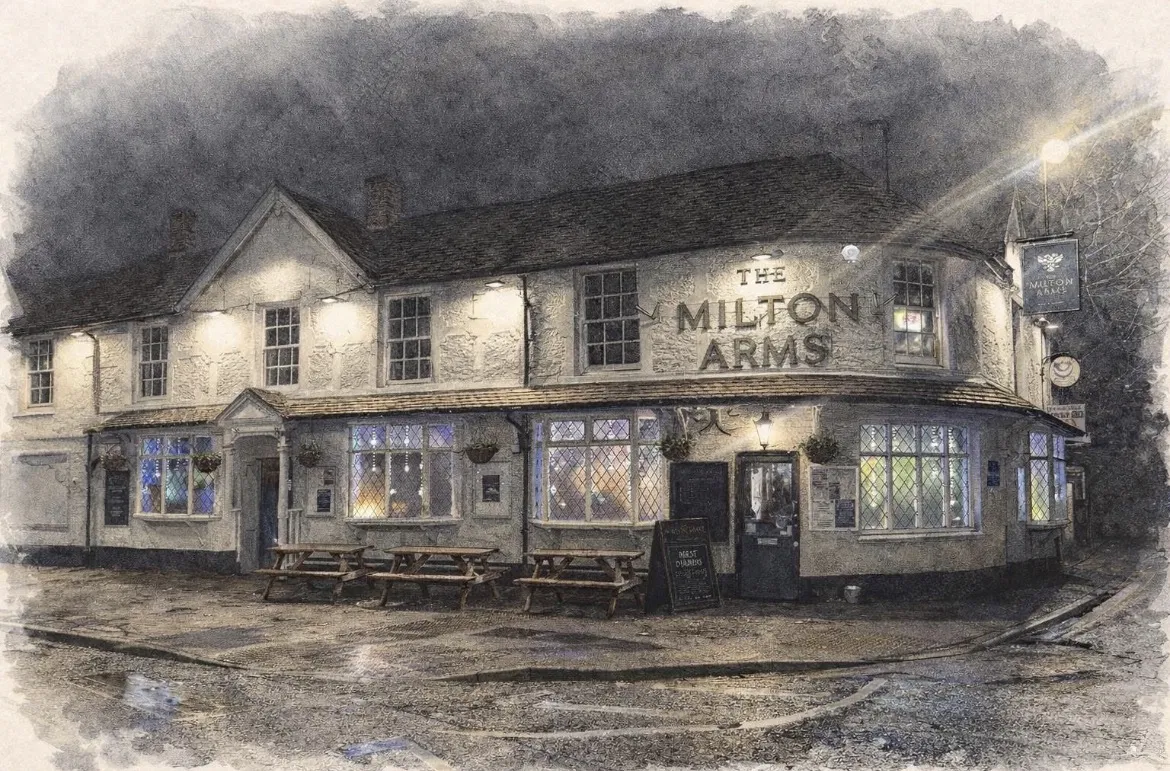 The Milton Arms exterior at night